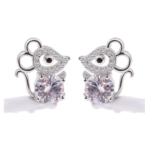 NEW Tibetan 925 Silver Cute Mouse Zircon Earrings - Picture 2 of 15